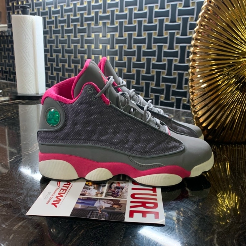 Gray and Pink High-Top Sneakers